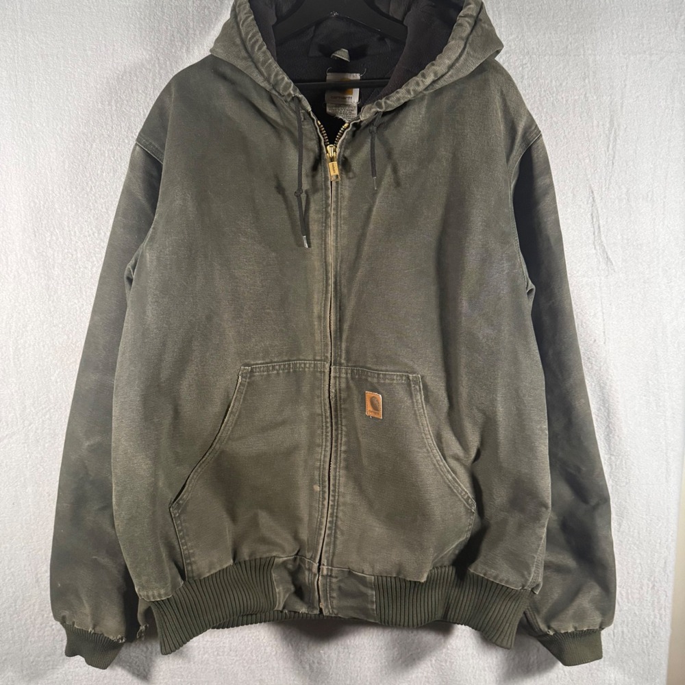 Vintage Carhartt J130 MOS Active Jacket Moss Green Duck Canvas Thermal Lined XL